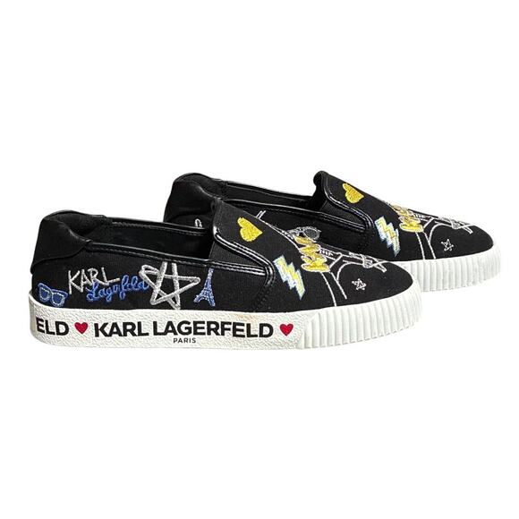 Karl Lagerfeld Embroidered Slip-On Shoes - Graffiti Print, Size 8.5 - Picture 2 of 7